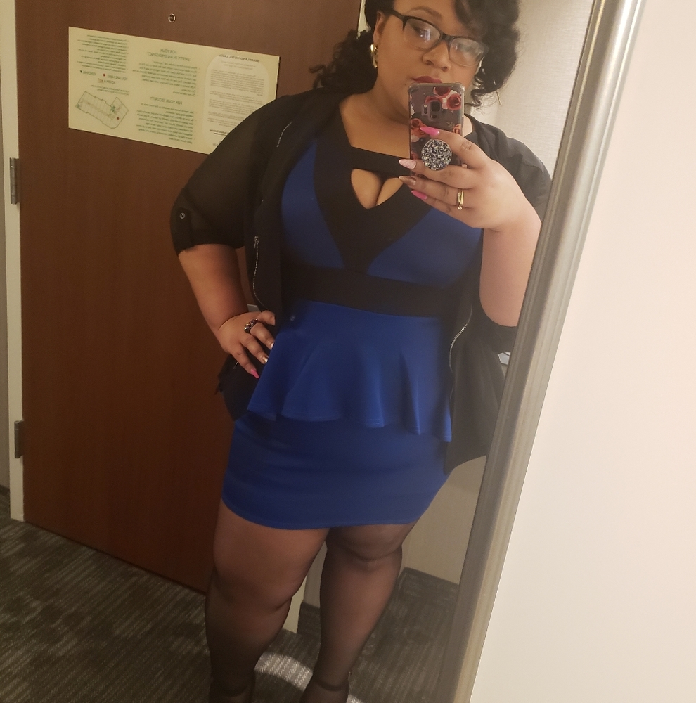 Boohoo US 20 Blue peplum cutout mini dress